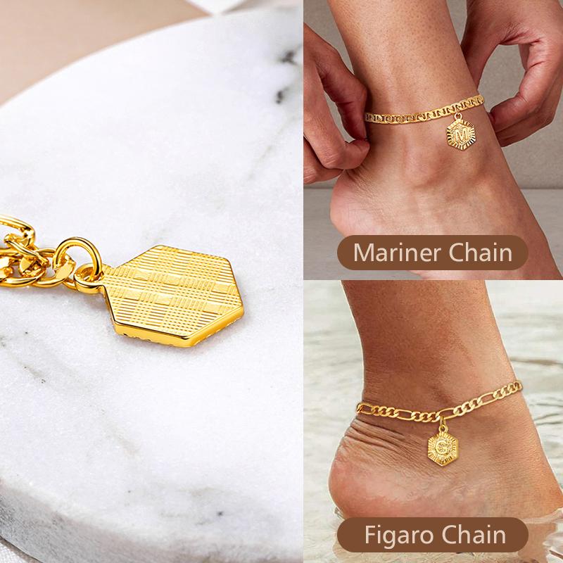 FindChic Initial 26 Letters A-Z Anklet Gold-plated 5mm Chain Anklets Bracelet with Letters Mariner Chain Figaro Chain Anklet  Adjustable For Women Men Girlfriend