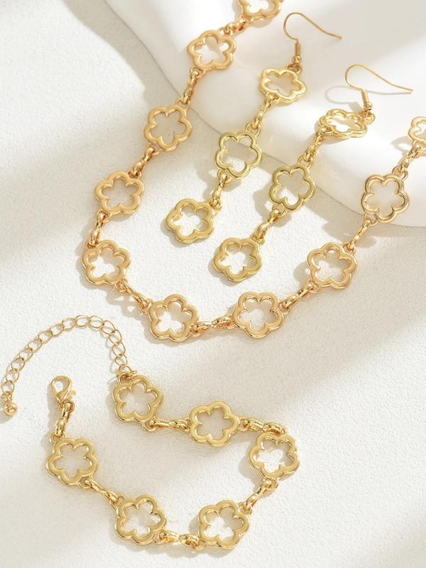 Flower Design Jewelry Set, Fashion Choker Necklace & Dangle Earrings & Bracelet, Fashion Jewelry for Party, Daily Decor, Trendy All-match & Exquisite Jewelry for Birthday Gift