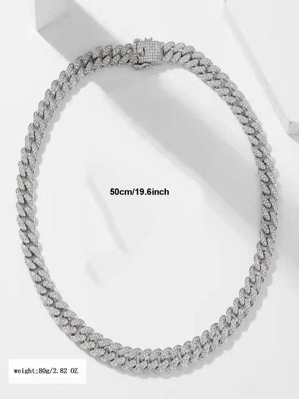 Punk Rhinestone Decor Cuban Link Chain Necklace & Bracelet, Fashion Street Style Jewelry Set for Party, Daily Decor, Trendy Exquisite Hip Hop Jewelry Set for Gift