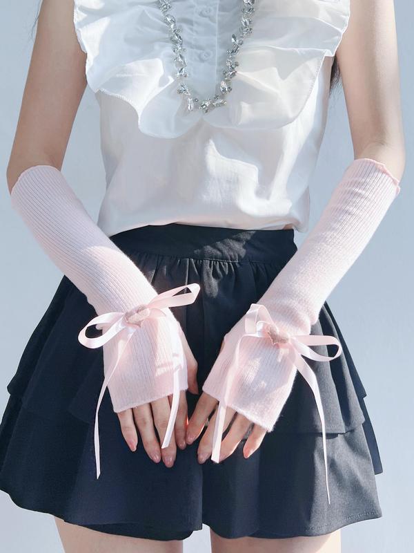 Women's Cute Bow & Heart Design Arm Sleeves, 1 Pair Y2k Trendy Novelty Gloves, Fashionable Gloves for Women for Party, Daily Clothing Decor
