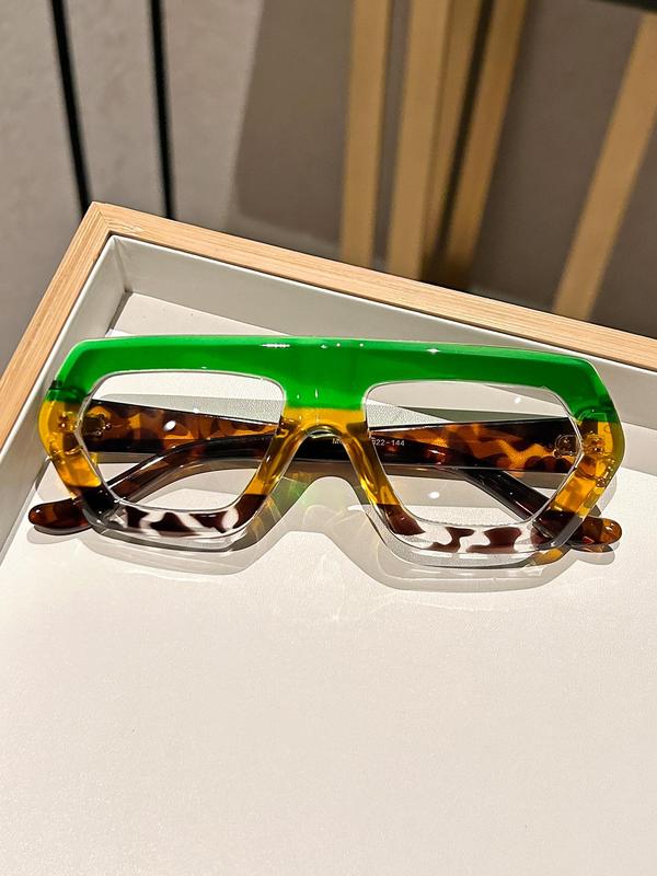 Unisex Colorblock Geometric Frame Eyeglasses, Y2k Full Rim Eyeglasses for Men & Women, Fashion Accessories for Everyday Use