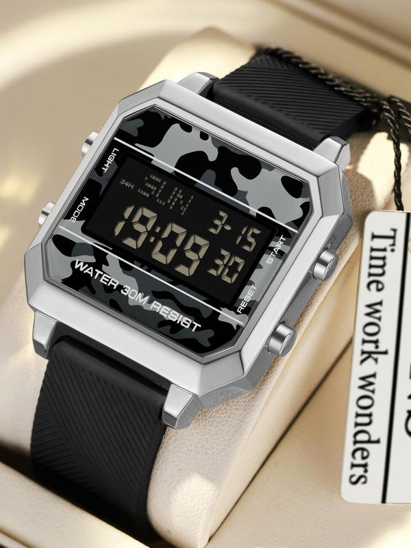 Men's Sportive Square Digital Watch, Fashionable Digital Watch with Luminous Dial & Waterproof Feature, Trendy Watch for Daily Use As Gift with Box