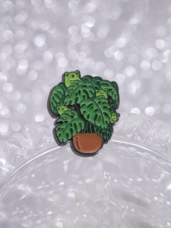 Cute Frog & Potted Plant Design Brooch, Fashion Brooch for Women & Men, Enamel Pin Suitable for Backpacks, Jeans, Scarves, Hats Decoration, Casual Alloy Accessories for Daily Wear