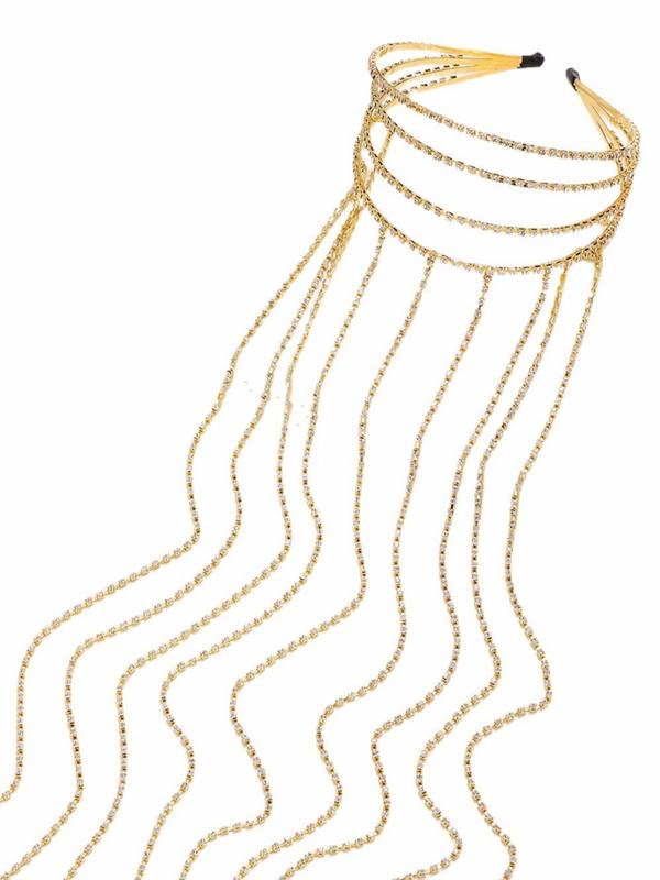 Tassel Design Rhinestone Decorated Headband,  Elegant Plain Color Four Layer Design Headband for Women & Girls, Fashion Hair Accessories