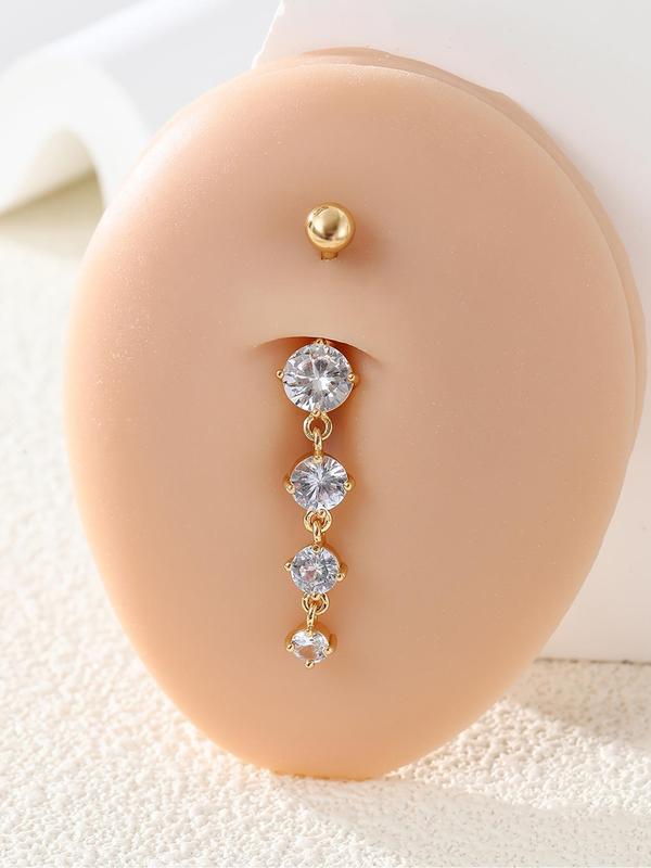 Rhinestone Decor Belly Button Ring, Women Belly Piercing Body Jewelry For Daily Decoration, Jewelry For Daily Decoration