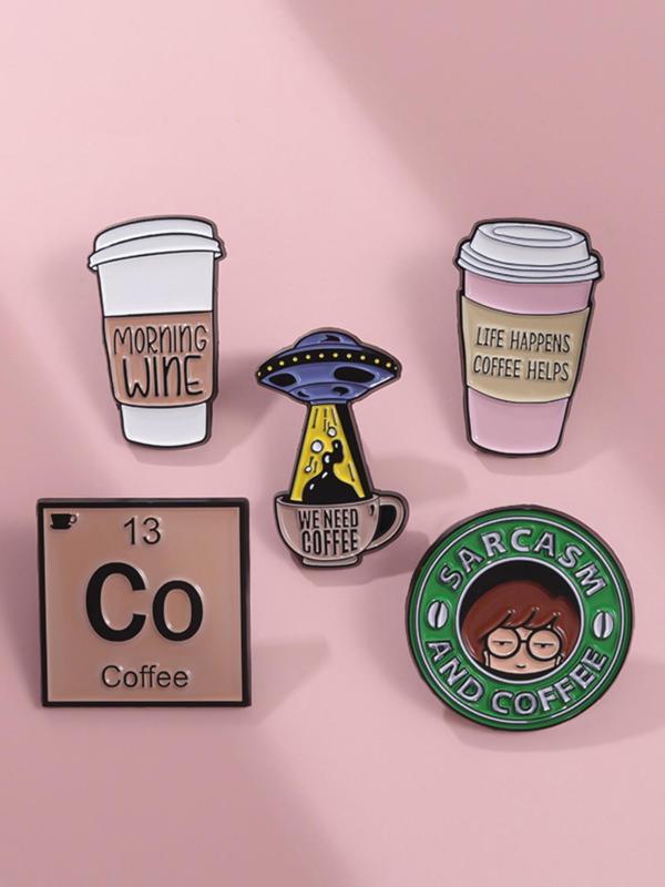 Cute Coffee Cup & Letter Pattern Brooch, Fashion Casual Versatile Alloy Brooch, Daily Clothing Accessories for Women and Men