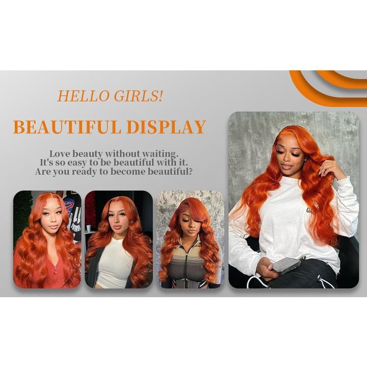 30 34 Inch Orange Ginger Hd Lace Front Wigs 13x6 Body Wave  Colored Glueless Lace Frontal Wigs Pre Plucked Closure Wig