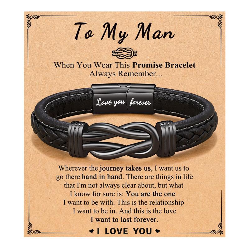 Forever Linked Together Leather Bracelet for Boys Men's Birthday Anniversary Christmas Valentine's Day Gifts