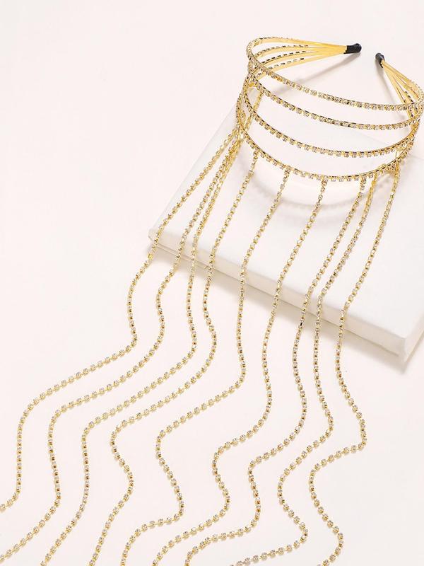 Tassel Design Rhinestone Decorated Headband,  Elegant Plain Color Four Layer Design Headband for Women & Girls, Fashion Hair Accessories