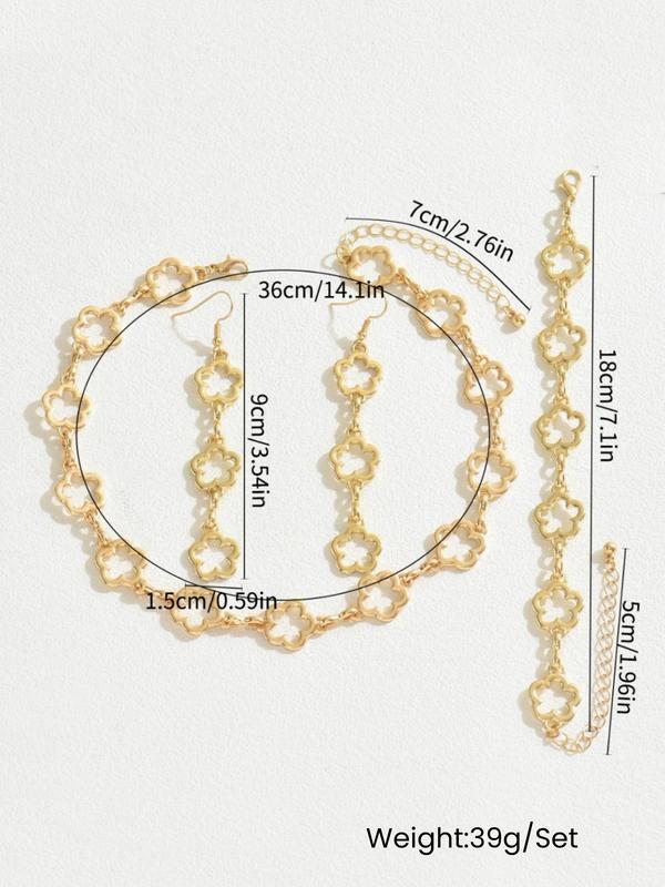 Flower Design Jewelry Set, Fashion Choker Necklace & Dangle Earrings & Bracelet, Fashion Jewelry for Party, Daily Decor, Trendy All-match & Exquisite Jewelry for Birthday Gift