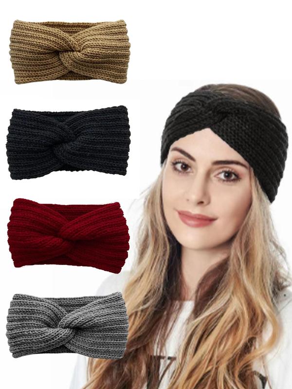 Solid Color Knot Design Hair Band, Casual Warm Hair Accessories for Women & Girls, Minimalist Headwear Suitable for Thick Hair