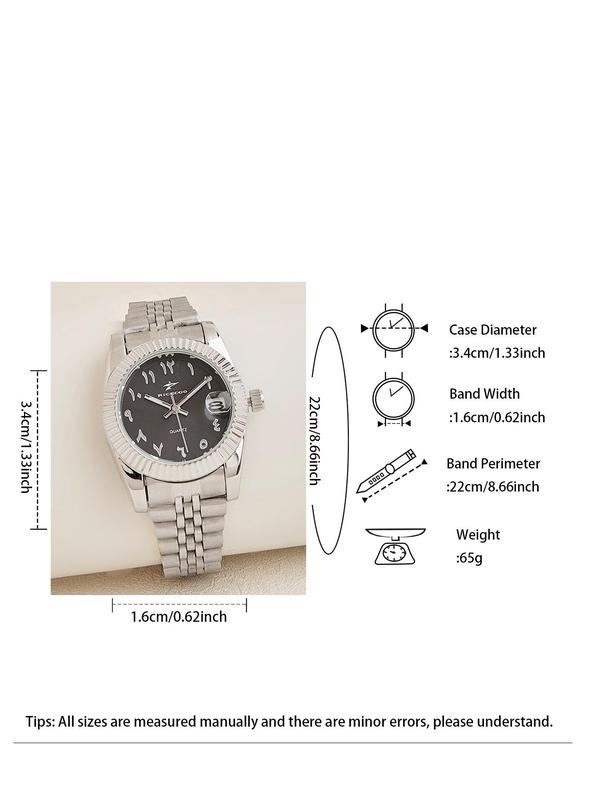 Women's Elegant Oval Dial Quartz Watch, Calendrier Stainless Steel Strap Wristwatch, Trendy Watch for Women As Gift with Box