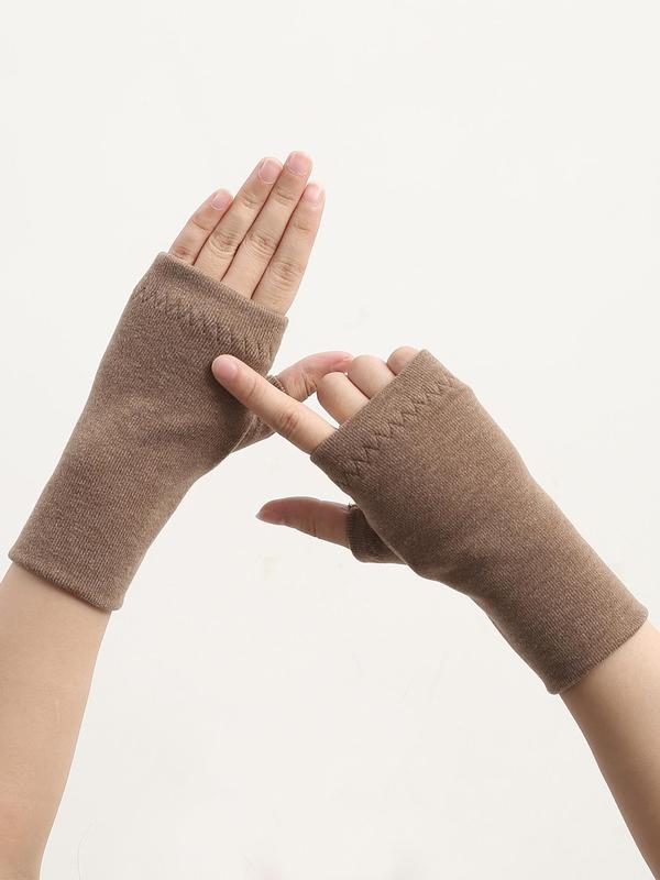 Solid Color Half Finger Gloves, Casual Trendy Warm Gloves for Fall & Winter, Fashion Accessories for Women & Men