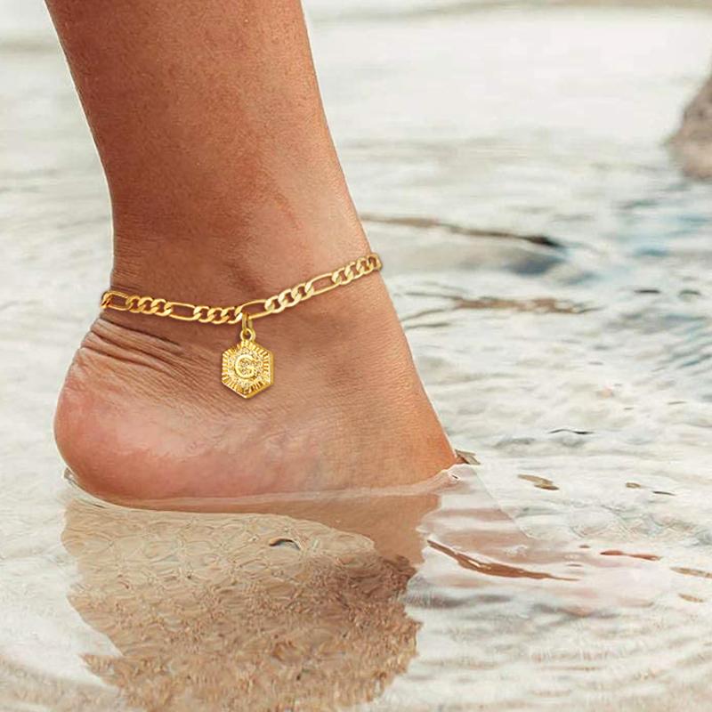 FindChic Initial 26 Letters A-Z Anklet Gold-plated 5mm Chain Anklets Bracelet with Letters Mariner Chain Figaro Chain Anklet  Adjustable For Women Men Girlfriend