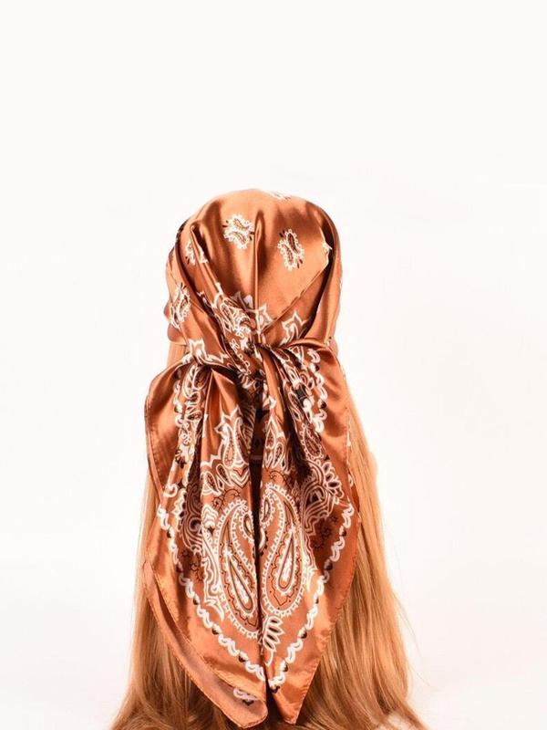 Women's Vintage Paisley Print Square Scarf, Elegant Soft Satin Bandana for Women, Fashion Accessories for Daily Wear