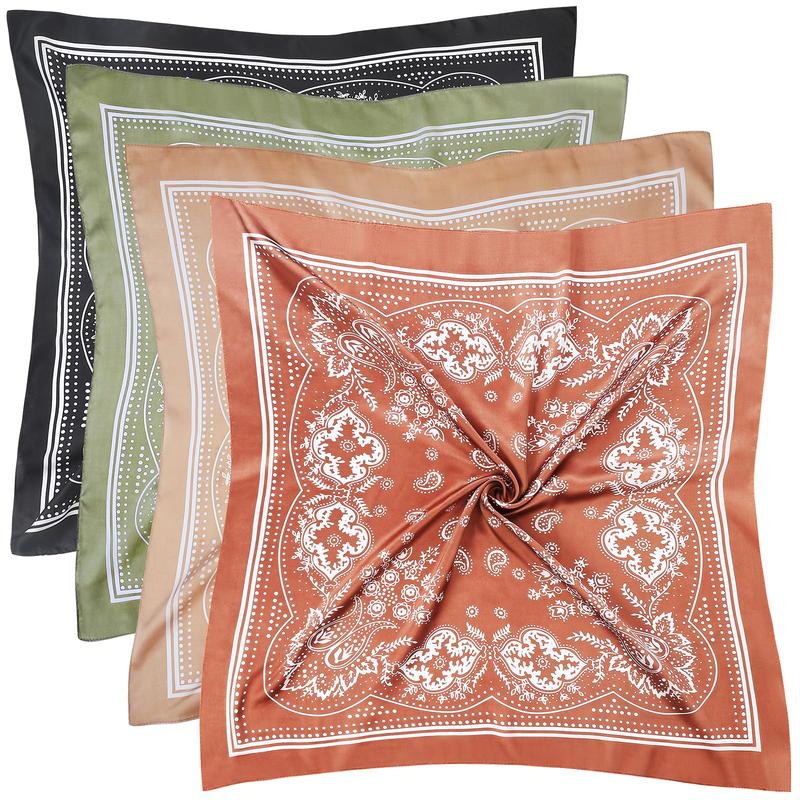 4 Pcs 27.5'' x 27.5'' Large Bandanas Silk Square Head Scarfs Scarves Bandanas Neck Scarf Bandana for Women Girls