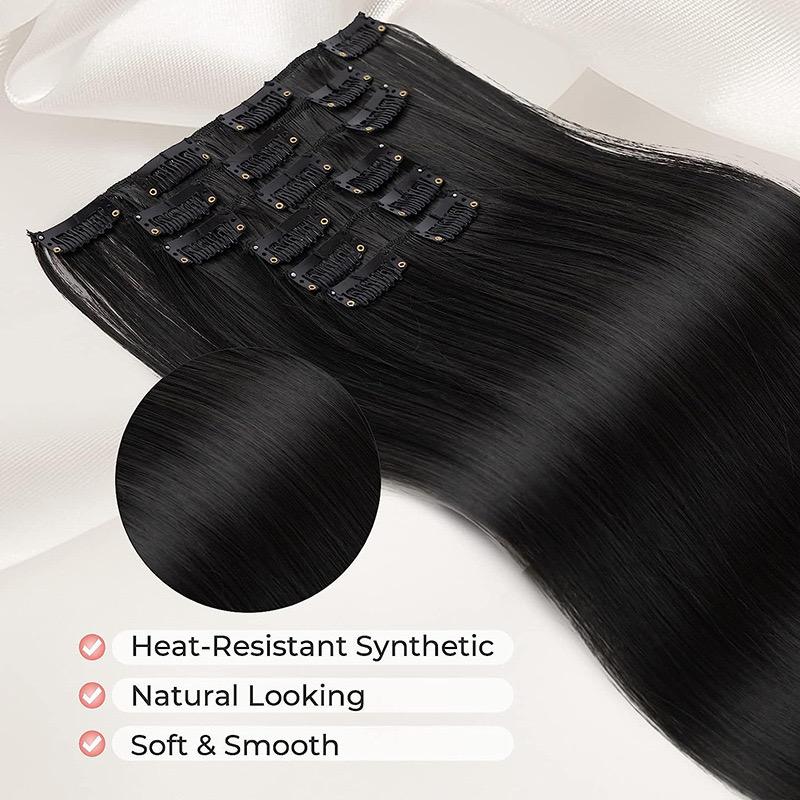 Enchanted Hair Summer 24 Inch Hair Extensions, Clip-in Hair Extensions for Party Style, 6pcs Long Straight Synthetic Wigs, Heat Resistant Synthetic Hair Extensions, Female 2024 Trendy Matching Natural Looking Wig Piece for Party, Club, Graduation Look