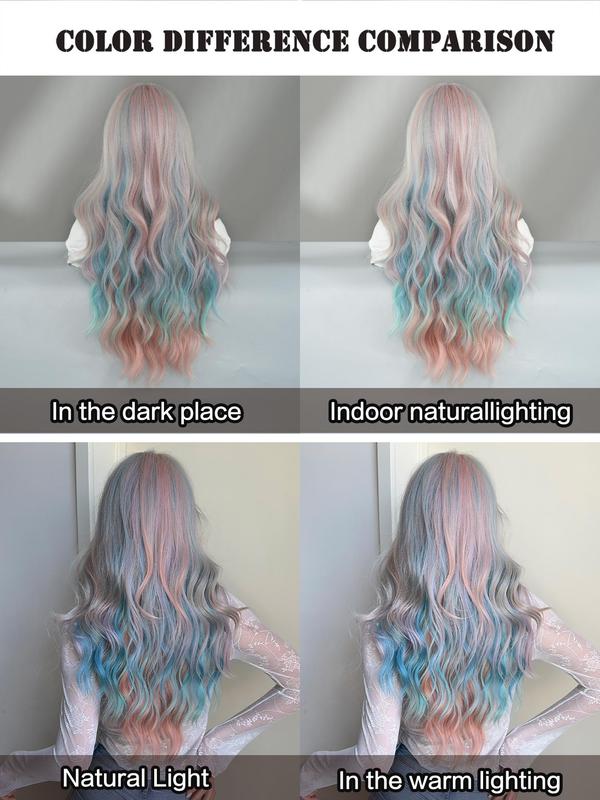 30 Inch Pink & Blue Mixed Color Wavy Lace Front Wigs for Women, Gorgeous Fluffy Wigs without Bangs, Synthetic Heat Resistant Fiber Wigs for Daily & Party