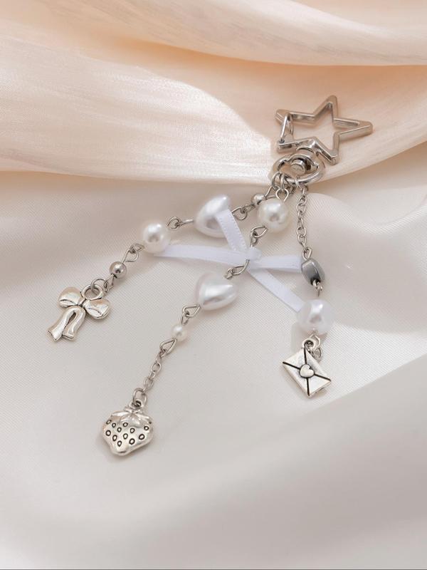 Cute Bow & Faux Pearl Decor Keychain, Fashionable Keychain for Women & Girls, Trendy All-match & Exquisite Keychain for Birthday Gift