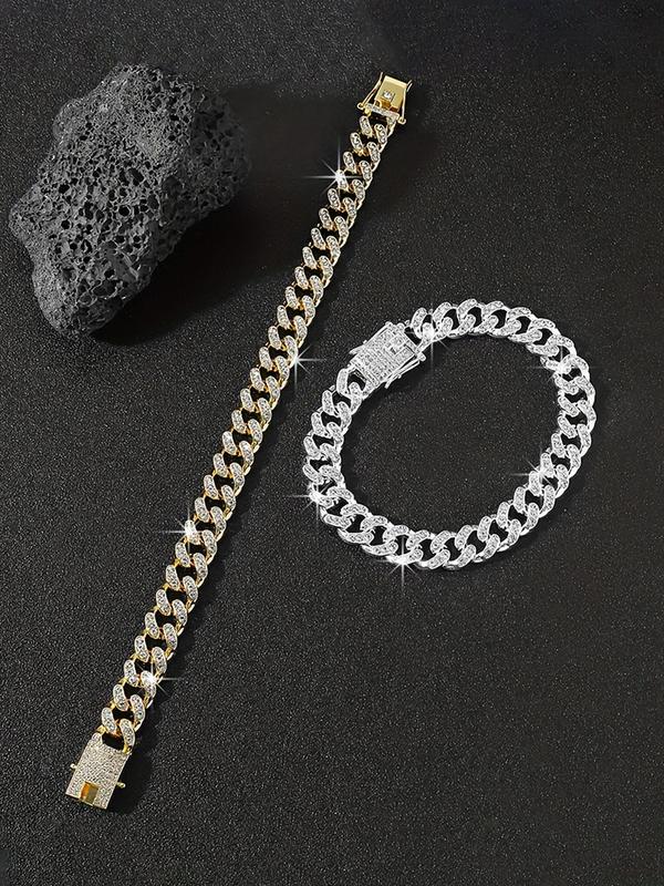 Rhinestone Decorated Cuban Chain Anklet for Women & Girls, Fashion Jewelry for Party, Daily Clothing Decor, Trendy All-match & Exquisite Jewelry for Birthday Gift