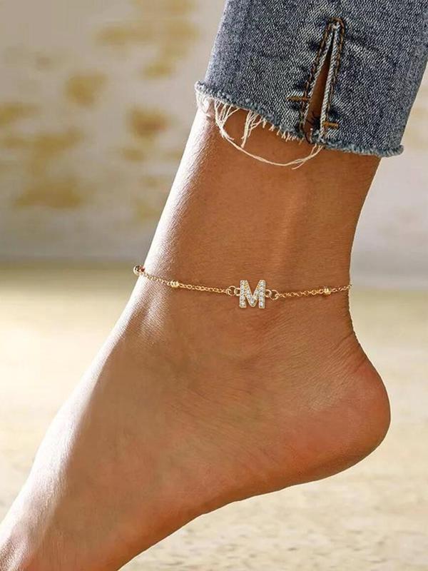 2024 Summer Letter Detail Anklet for Women & Girls, Fashion Jewelry for Party, Daily Clothing Decor, Trendy All-match & Exquisite Jewelry for Birthday Gift