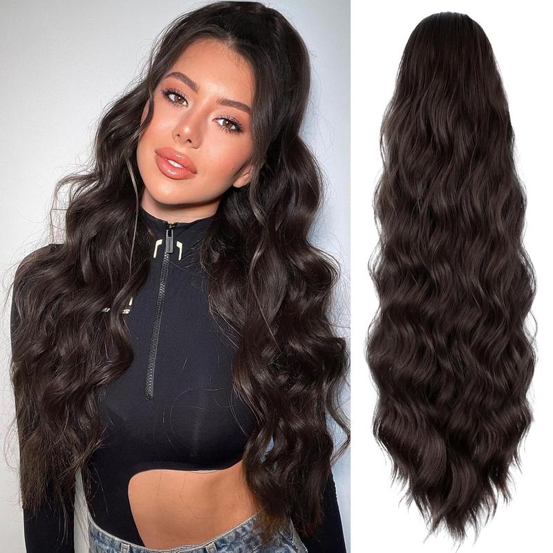 [Black Friday] Drawstring Ponytail Extension Long Body Wavy Ponytail Extension for Women Synthetic Hair Ponytail Extension Clip in 26 Inch Ponytail Hairpiece for Daily Use
