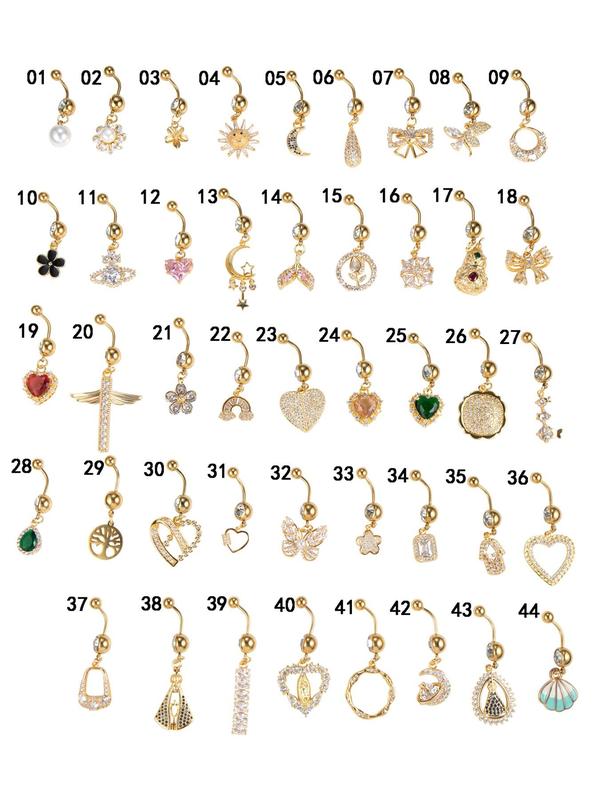 Belly Ring for Women & Girls, Stainless Steel Copper Piercing Body Jewelry for Party, Daily Clothing Decor, Trendy All-match & Exquisite Jewelry for Birthday Gift