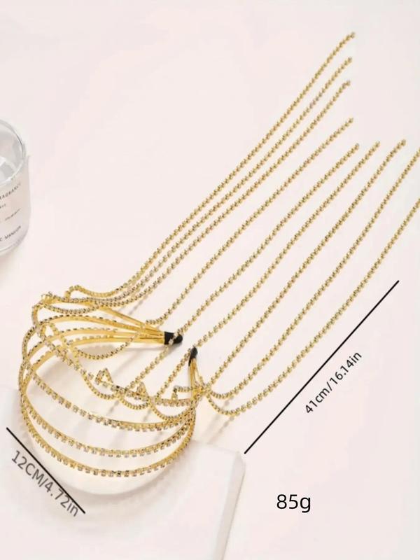Tassel Design Rhinestone Decorated Headband,  Elegant Plain Color Four Layer Design Headband for Women & Girls, Fashion Hair Accessories