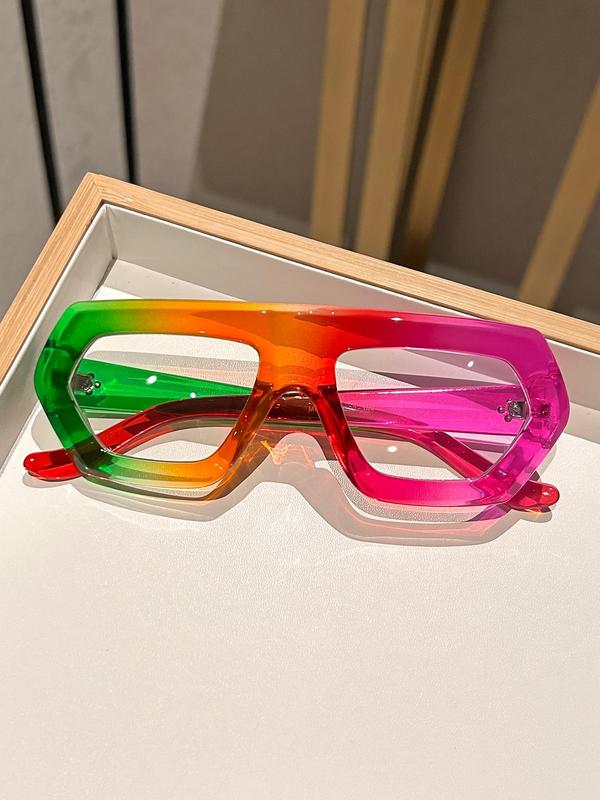 Unisex Colorblock Geometric Frame Eyeglasses, Y2k Full Rim Eyeglasses for Men & Women, Fashion Accessories for Everyday Use