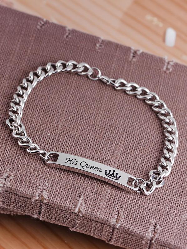 Couple Pairing Bracelets & Necklaces, Rhinestone Decor Heart Pendant Necklace  & Chain Bracelet, Fashion Jewelry Accessories for Women & Men