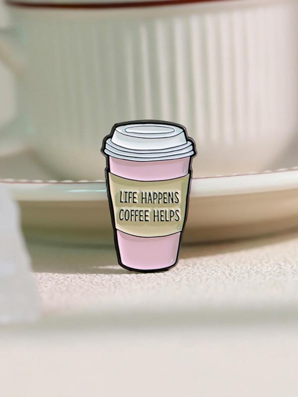 Cute Coffee Cup & Letter Pattern Brooch, Fashion Casual Versatile Alloy Brooch, Daily Clothing Accessories for Women and Men