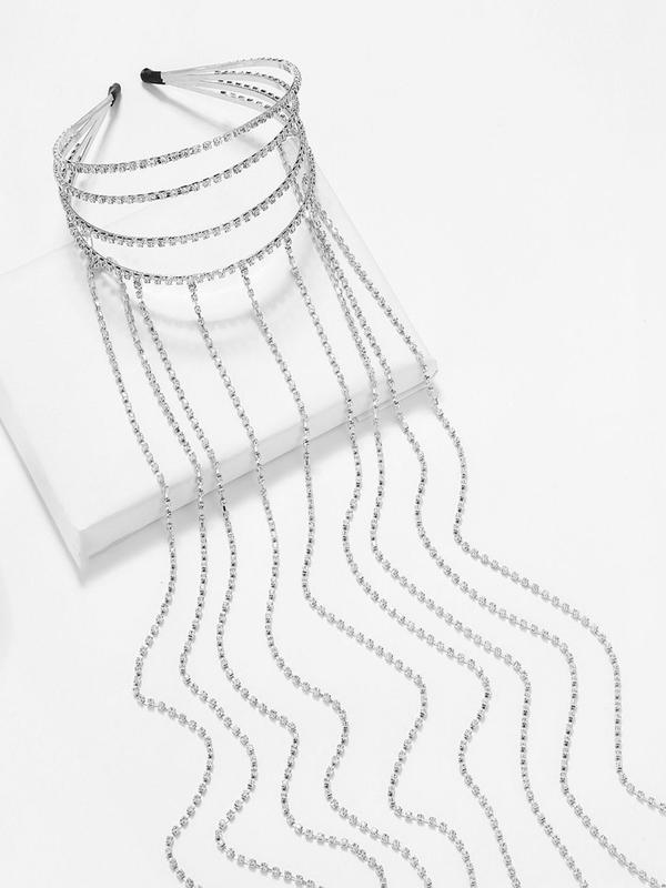 Tassel Design Rhinestone Decorated Headband,  Elegant Plain Color Four Layer Design Headband for Women & Girls, Fashion Hair Accessories