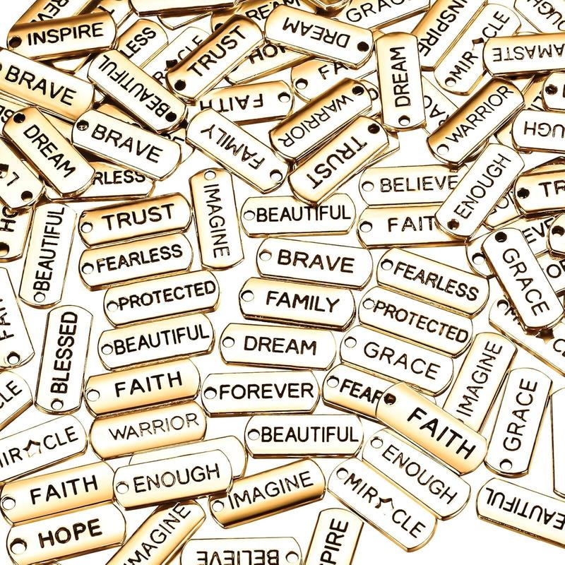 80 count Word Charms Pendants Engraved Motivational Charms Pendants  Making Accessories for DIY Necklaces, Bracelets, Key Chains()