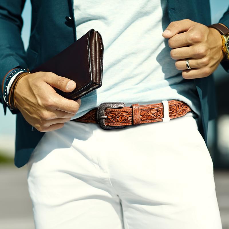 RAW HYD Leather Western Belts for Men - Cowboy Belts for Men - Mens Western Belt w Buckle - 1.5