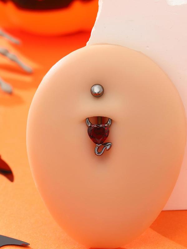 Punk Heart Shaped Belly Ring, Artificial Zircon Navel Ring, Cute Belly Piercing Jewelry For Women & Girls