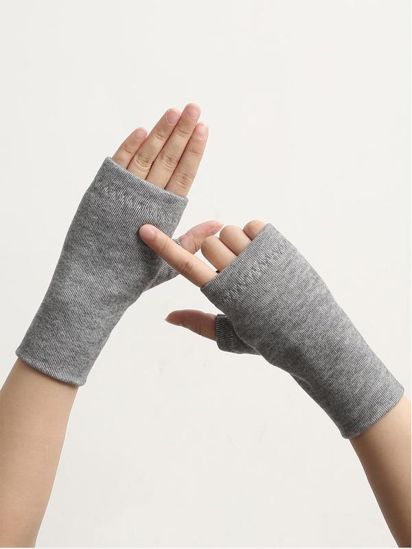 Solid Color Half Finger Gloves, Casual Trendy Warm Gloves for Fall & Winter, Fashion Accessories for Women & Men