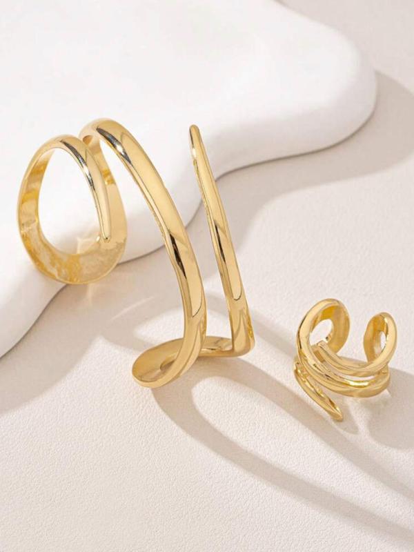 Women's Elegant  Geometric Line Design Cuff Bangle & Ring, Exquisite Trendy Ring & Bangle, Fashionable Jewelry Set for Women As Gift