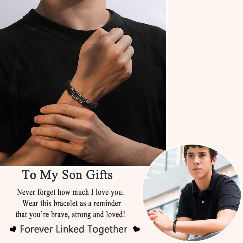 Forever Linked Together Leather Bracelet for Boys Men's Birthday Anniversary Christmas Valentine's Day Gifts