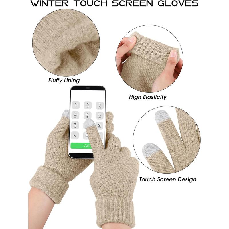 4 Packs Winter Warm Set Knitted Pompom Hat Scarf Touch Screen Gloves Ear Warmer 4 In 1 Set for Men or Women