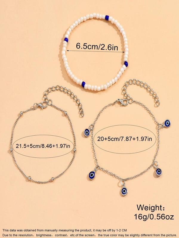 Boho Eye Design Beaded Decor Anklet for Women & Girls, Fashion Jewelry for Party, Daily Decor, Trendy All-match & Exquisite Jewelry for Birthday Gift