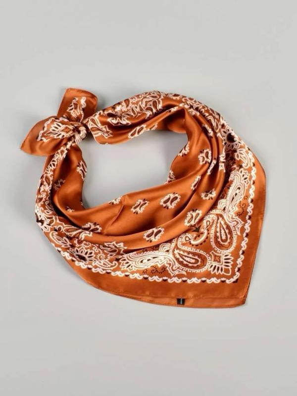 Women's Vintage Paisley Print Square Scarf, Elegant Soft Satin Bandana for Women, Fashion Accessories for Daily Wear