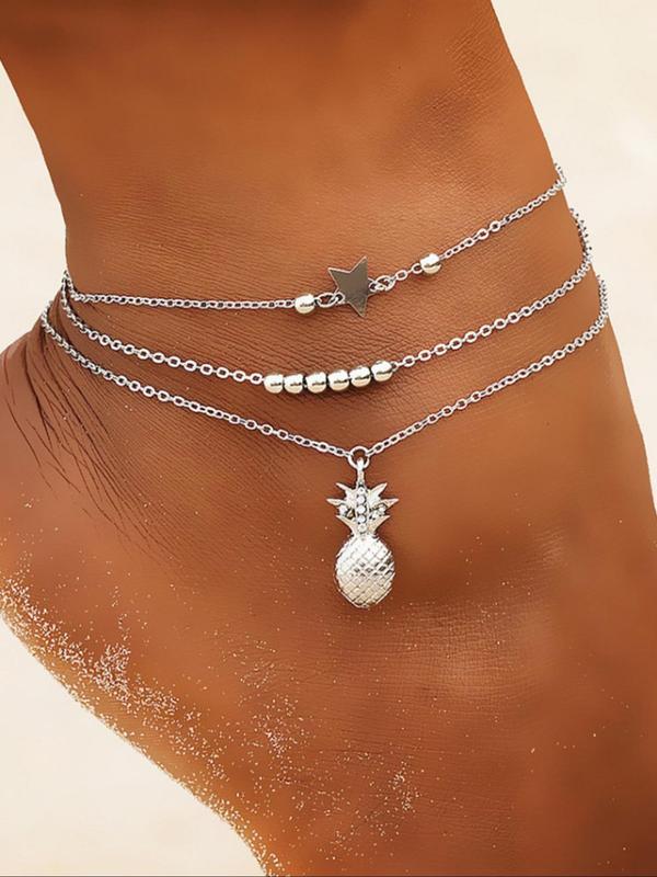 Pineapple Decor Layered Anklet,  Creative Foot Jewelry for Women & Girls for Party, Daily Clothing Decor, Trendy All-match & Exquisite Jewelry for Birthday Gift