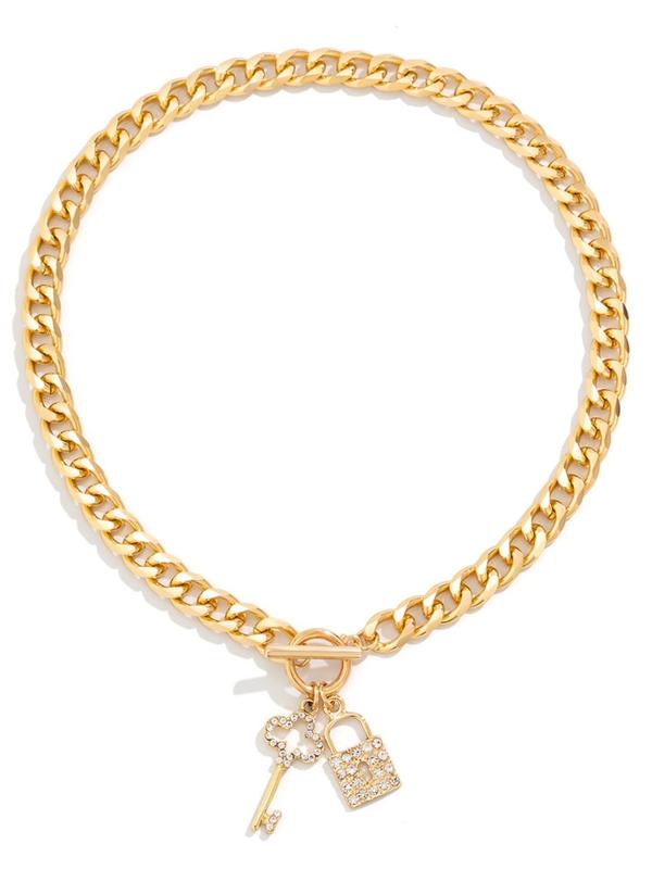 Women's Fashion Lock & Key Pendant Chain Bracelet & Necklace (2pcs), with Rhinestone Decor, Fashion Jewelry for Party, Daily Clothing Decor, Trendy All-match & Exquisite Jewelry for Birthday Gift