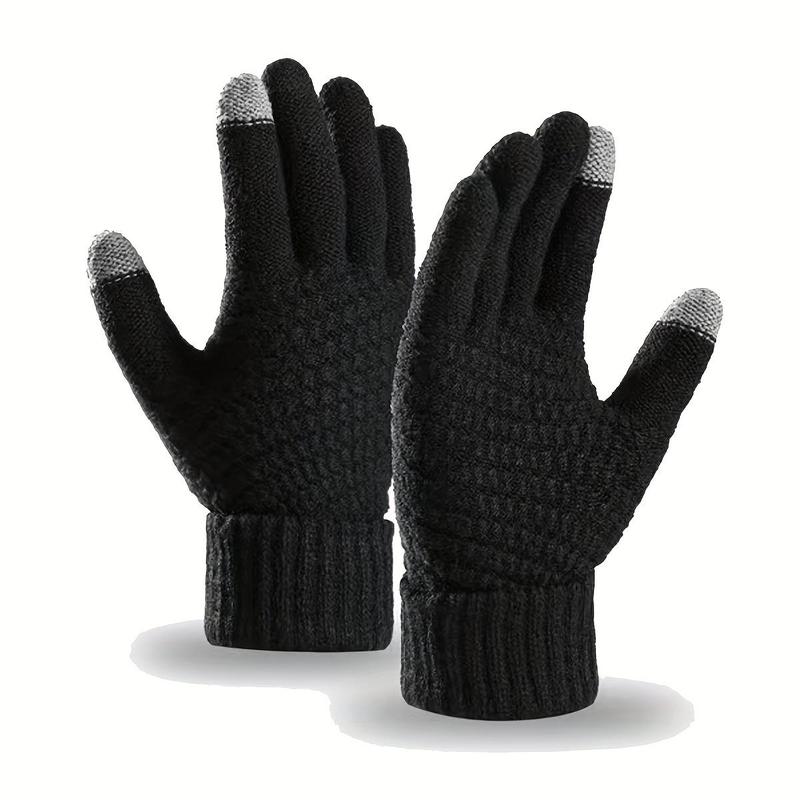Knitted Thermal Winter Thickened Gloves, Solid Color Touch Screen Sports Gloves for Cycling & Hiking, Outdoor Windproof Gloves