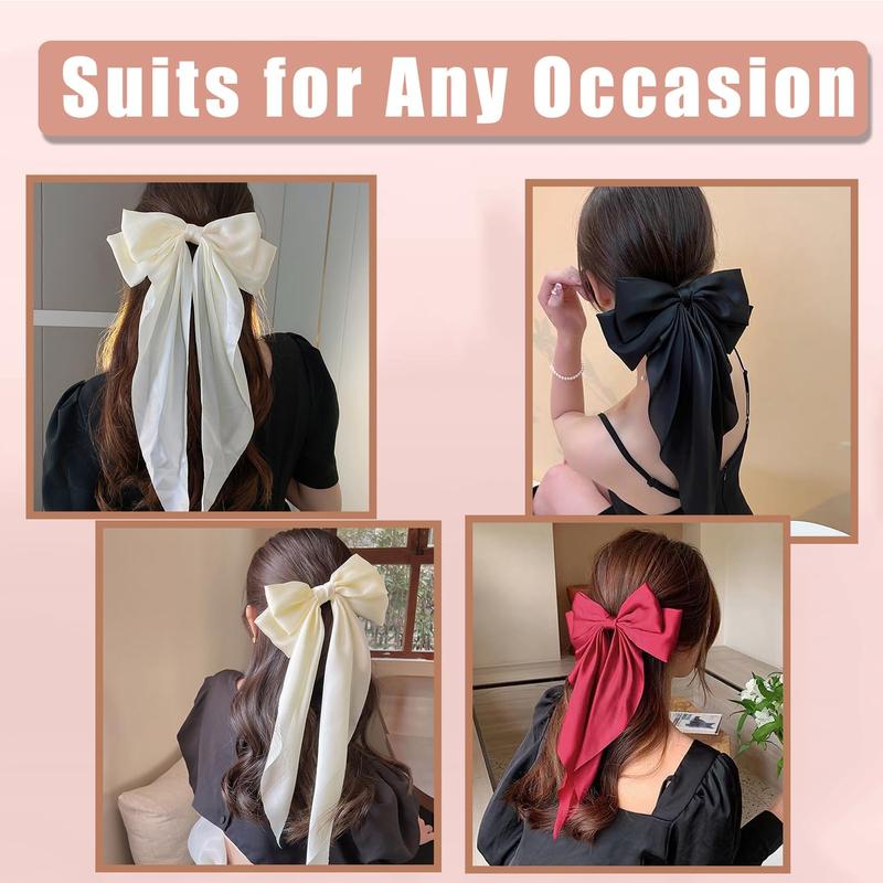Hair Bows 4 count, Hair Bows for Women, Hair Ribbons, Oversized Long-tail Cute Aesthetic Hair Accessories, Large Hair Barrettes for Women, Bows for Girls (Wine red, white, black, white)