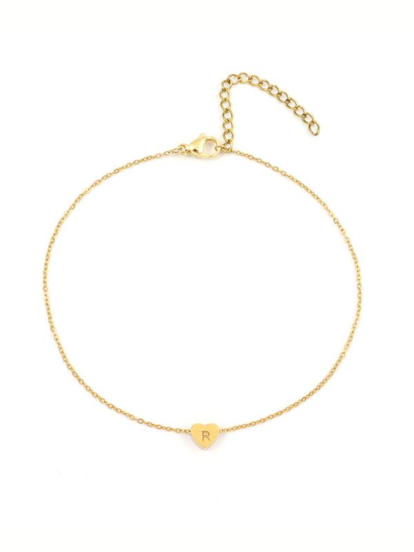Heart Initial Anklet for Women, Stainless Steel Anklet for Party, Daily Clothing Decor, Trendy All-match & Exquisite Jewelry for Birthday Gift
