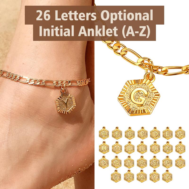 FindChic Initial 26 Letters A-Z Anklet Gold-plated 5mm Chain Anklets Bracelet with Letters Mariner Chain Figaro Chain Anklet  Adjustable For Women Men Girlfriend
