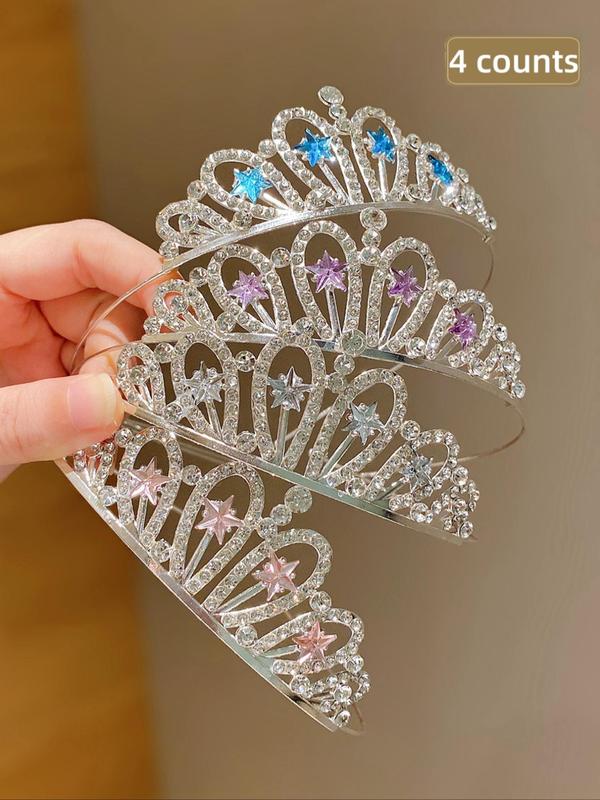 Rhinestone Decorated Crown Tiara, 1 Count 2 4 Counts 2024 New Style Crown Tiara for Girls, Fashion Hair Accessories for Party, Daily Clothing Decor, for Birthday Gift