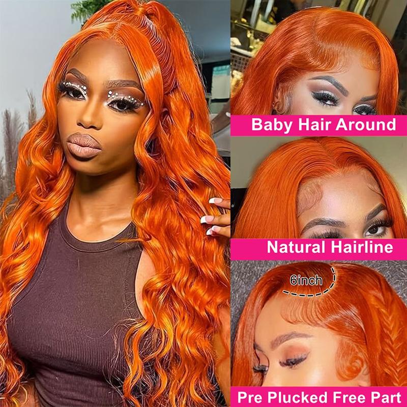 30 34 Inch Orange Ginger Hd Lace Front Wigs 13x6 Body Wave  Colored Glueless Lace Frontal Wigs Pre Plucked Closure Wig