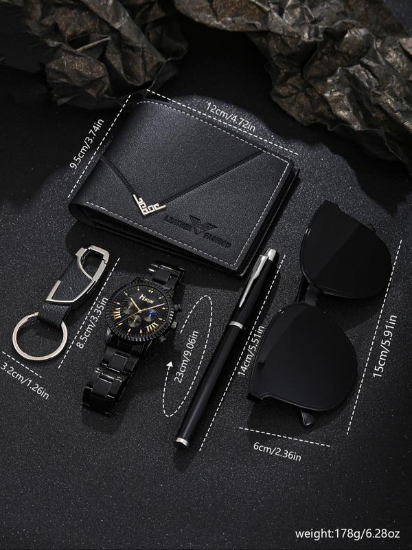 Men's Business Fashion Watch & Sunglasses & Wallet & Keychain & Pen Set, with Box, Trendy All-match & Exquisite Watch Set for Birthday Gift